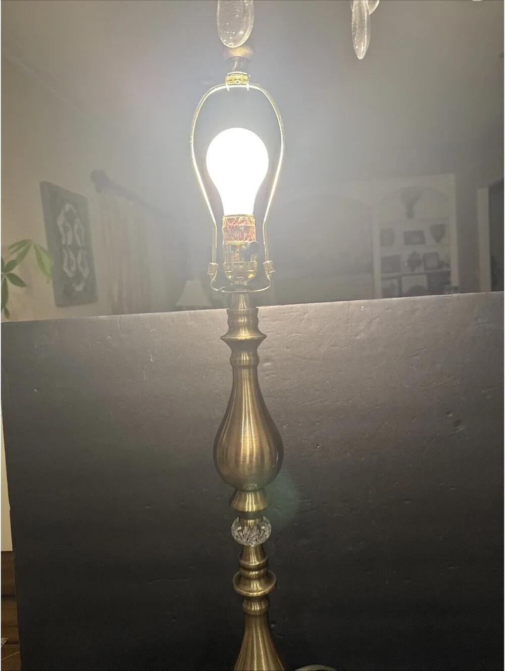 Brushed Gold Candlestick Table Lamp With Crystal Accent 30.5